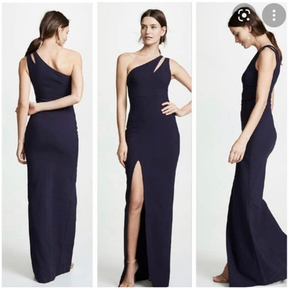 Likely Roxy One Shoulder Gown Front Slit Navy Size 2 $378
